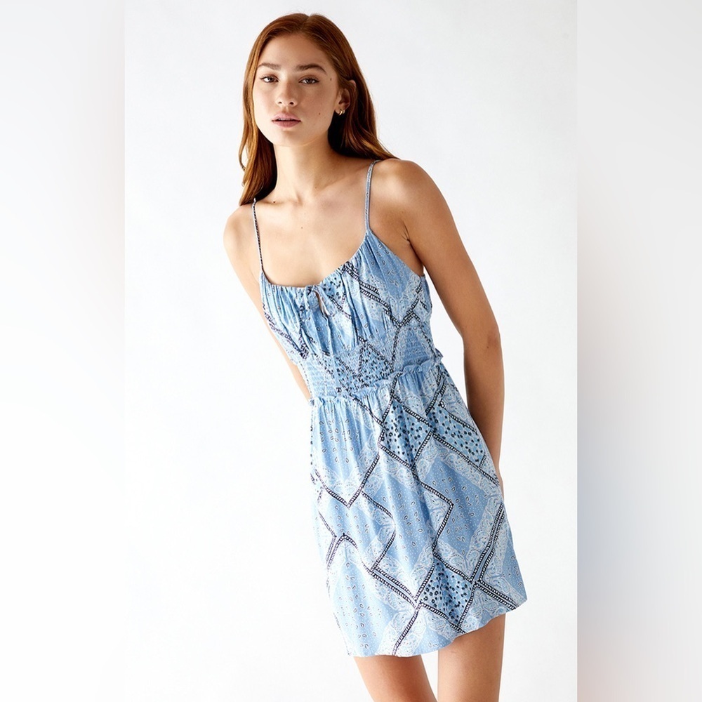 LA Hearts Pac Sun Blue Smocked Waist Fit and Flare Mini Dress